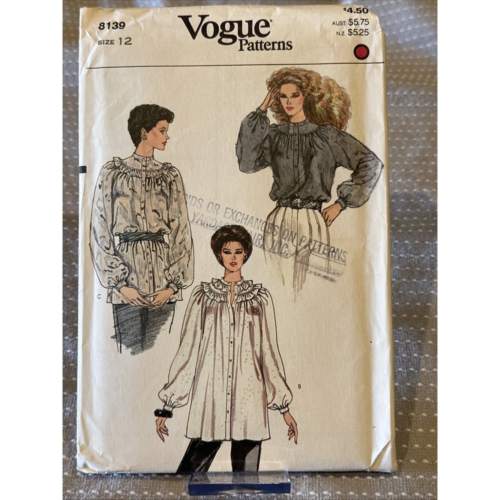 Vintage 70s Vogue 8139 Size 12 Blouse Dress Top Ruffle Yoke Sewing Pattern Uncut